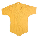 PERLA Womens Yellow Printed Top Short Sleeve V Neck Size L Cotton Breathable