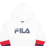 FILA Womens White Red & Navy Logo Hooded Pullover S Crop Hoodie