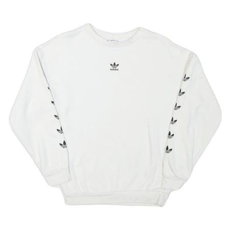 ADIDAS Womens White Sweatshirt Crew Neck UK 4 Cotton Blend Logo Print