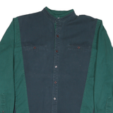 SPINDLE CREEK Mens Green & Blue Colourblock Cotton Blend Shirt L Button Collar