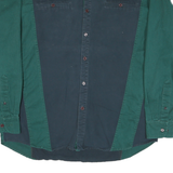 SPINDLE CREEK Mens Green & Blue Colourblock Cotton Blend Shirt L Button Collar