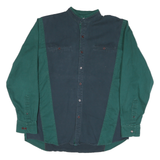 SPINDLE CREEK Mens Green & Blue Colourblock Cotton Blend Shirt L Button Collar