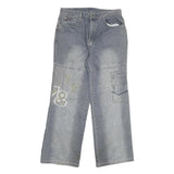 SUIT5AN Womens Jeans Blue Relaxed Wide-Leg Denim Medium W30 L29 Embroidered