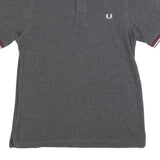 FRED PERRY Womens Grey & Burgundy Short Sleeve Polo Shirt M Cotton Blend Classic