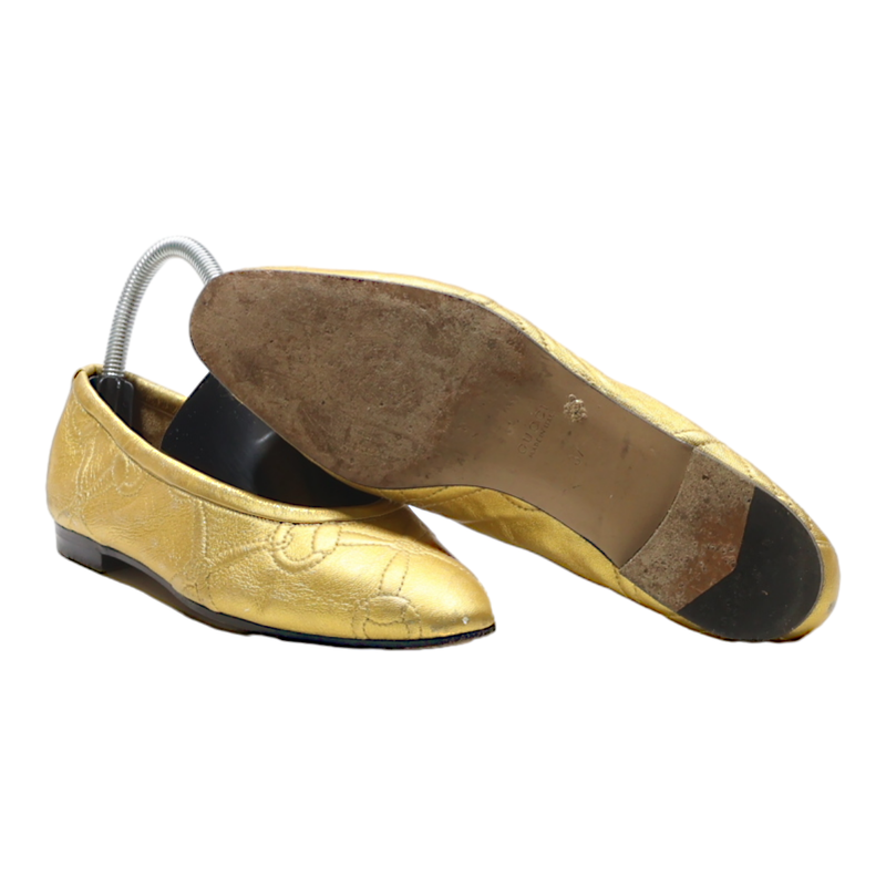 GUCCI Ballet Shoes Gold Leather Womens UK 4