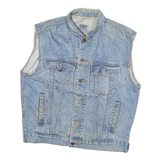 DENVER Mens Blue Denim Vest M Cotton Blend Button Closure Country Station Logo