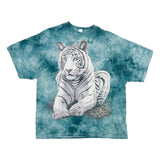 DELTA Mens Blue Tie Dye Tiger Graphic T-Shirt L Short Sleeve Crew Neck Cotton