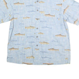 COLUMBIA Mens Blue & Beige Fish Print Cotton Shirt L Casual Outdoor Button-Down