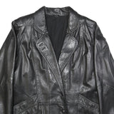 NEUENSCHWANDER Womens Black Leather Blazer Jacket L Button Closure Tailored