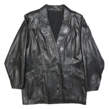 NEUENSCHWANDER Womens Black Leather Blazer Jacket L Button Closure Tailored