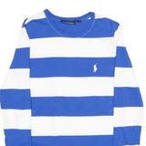 RALPH LAUREN SPORT Womens Blue & White Striped T-Shirt S Long Sleeve Crew Neck