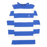 RALPH LAUREN SPORT Womens Blue & White Striped T-Shirt S Long Sleeve Crew Neck