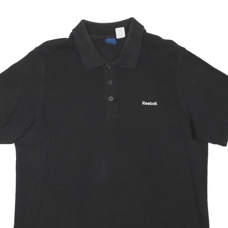 REEBOK Mens Black Short Sleeve Plain Polo Shirt L Cotton Blend Casual Sportswear