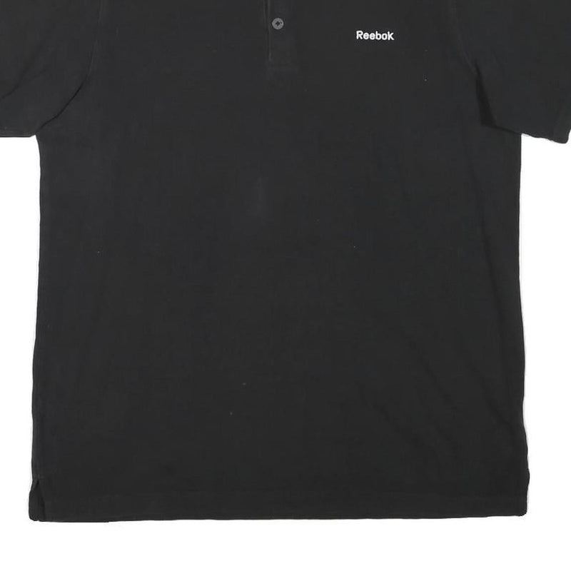 REEBOK Mens Black Short Sleeve Plain Polo Shirt L Cotton Blend Casual Sportswear