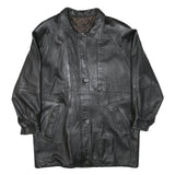 JAMA Womens Black Leather Button Jacket L Woven Minimalist Classic Fashion