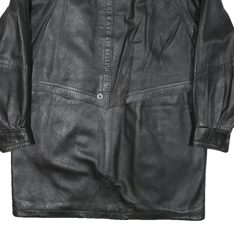 JAMA Womens Black Leather Button Jacket L Woven Minimalist Classic Fashion