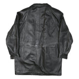 JAMA Womens Black Leather Button Jacket L Woven Minimalist Classic Fashion