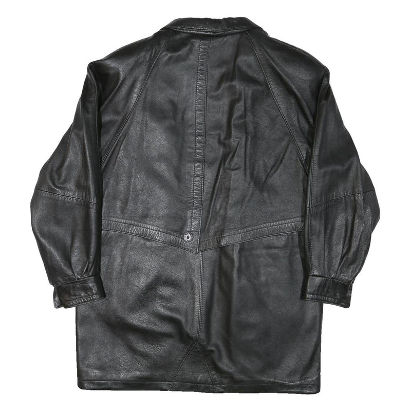 JAMA Womens Black Leather Button Jacket L Woven Minimalist Classic Fashion