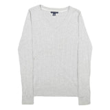 TOMMY HILFIGER Womens Grey Plain Cotton Jumper V-Neck Basic Knit Size S