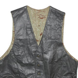 Mens Black Leather Button Jacket XL Plain Sleeveless Waistcoat Stylish