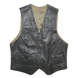 Mens Black Leather Button Jacket XL Plain Sleeveless Waistcoat Stylish