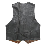 Mens Black Leather Button Jacket XL Plain Sleeveless Waistcoat Stylish