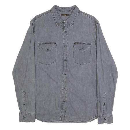 LEE Mens Grey Shirt XL Cotton Classic Long Sleeve Button Pocket