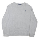 POLO RALPH LAUREN Mens Grey Plain Jumper Crew Neck Basic Knit L Cotton Blend