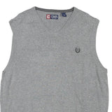 CHAPS Mens Grey Plain Cotton Blend Jumper V-Neck Basic Knit L Sleeveless Vest