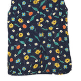 Womens Navy Blue Floral Sleeveless Shirt Button Neck L Summer Casual