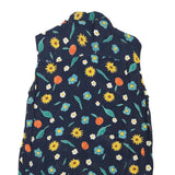 Womens Navy Blue Floral Sleeveless Shirt Button Neck L Summer Casual