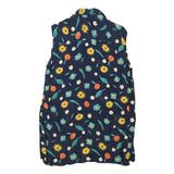 Womens Navy Blue Floral Sleeveless Shirt Button Neck L Summer Casual