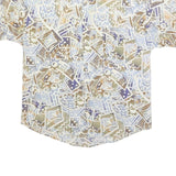 MAXX Mens Beige & Blue Abstract Pattern Shirt M Summer Casual Linen Blend