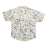 MAXX Mens Beige & Blue Abstract Pattern Shirt M Summer Casual Linen Blend
