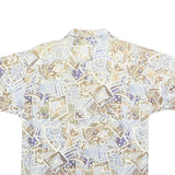 MAXX Mens Beige & Blue Abstract Pattern Shirt M Summer Casual Linen Blend