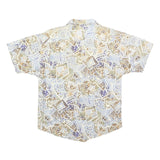 MAXX Mens Beige & Blue Abstract Pattern Shirt M Summer Casual Linen Blend