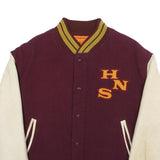 BENETTON Mens Burgundy & Cream Wool Varsity Button Jacket L Wool Blend Retro