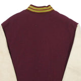 BENETTON Mens Burgundy & Cream Wool Varsity Button Jacket L Wool Blend Retro