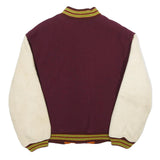 BENETTON Mens Burgundy & Cream Wool Varsity Button Jacket L Wool Blend Retro