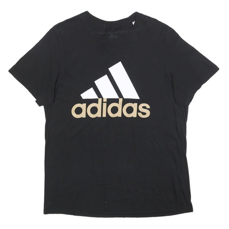 ADIDAS Mens Black Cotton Blend Logo Graphic T-Shirt L Crew Neck Short Sleeve