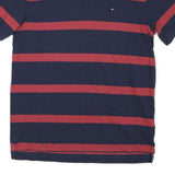 TOMMY HILFIGER Mens Navy & Red Striped Short Sleeve Polo Shirt L Classic Fit