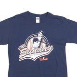GILDAN Mens Navy Blue Mr Sunday Graphic T-Shirt L Short Sleeve Crew Neck Cotton