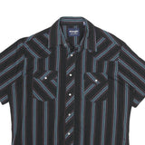 WRANGLER Mens Black & Blue Stripe Western Short Sleeve Shirt L Button Cotton