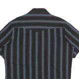 WRANGLER Mens Black & Blue Stripe Western Short Sleeve Shirt L Button Cotton