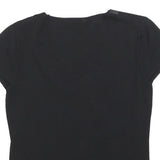 CANNELLA Womens Black Printed Top Short Sleeve Round Neck M Embellished