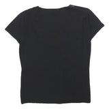 CANNELLA Womens Black Printed Top Short Sleeve Round Neck M Embellished