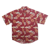 PURITAN Mens Red Cotton Hawaiian Shirt M Vintage Floral Car Pattern Casual