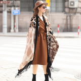 Anyyou 100% Merino Wool Brown Leopard Pattern Silk Satin Large Winter Scarf Pashmina Shawl Bandana Perfect For Women Ladies Fashion Style