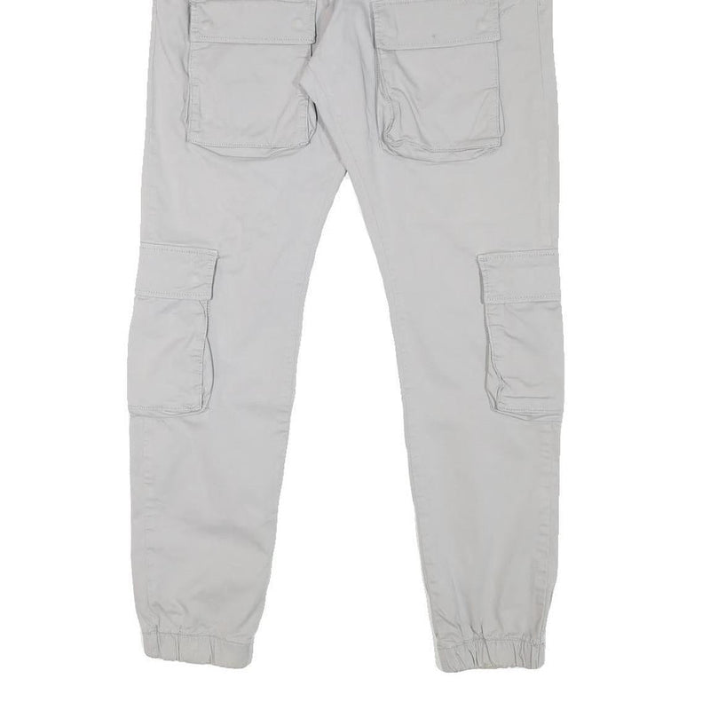 PEGADOR Mens Cotton Blend Slim Cargo Trousers Light Grey W31 L29 Utility Pockets