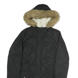 LEVI'S Womens Black Faux Fur Hooded Zip Jacket M Polyester Blend Warm Winter